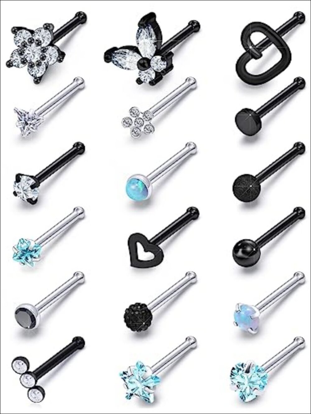 Surgical Steel Nose Ring 20G Hypoallergenic Nose Studs Opal Flower Heart